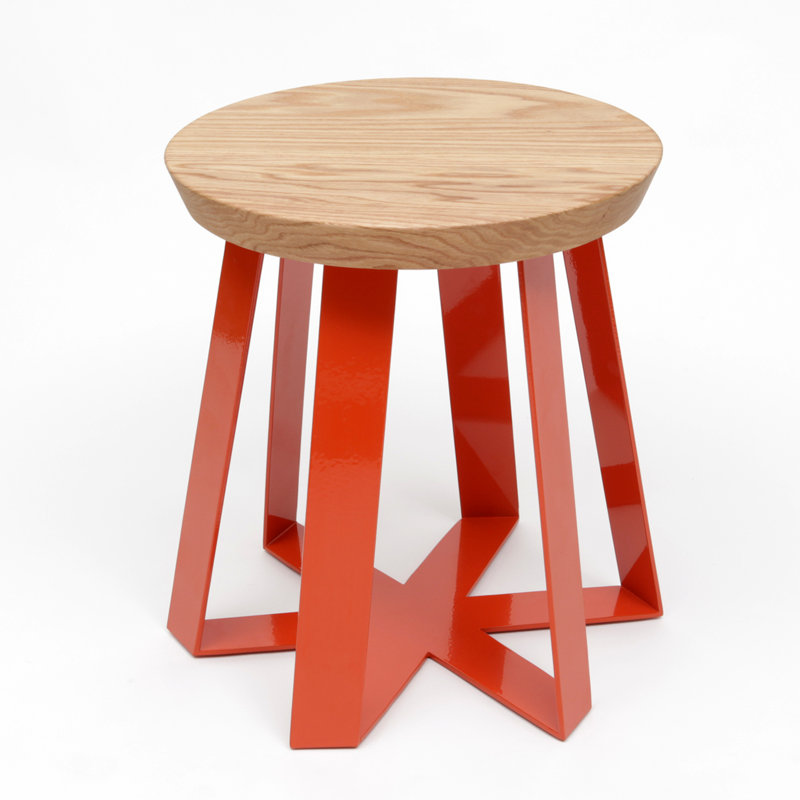 ARS Solid Wood Accent Stool, Orange, Oak
