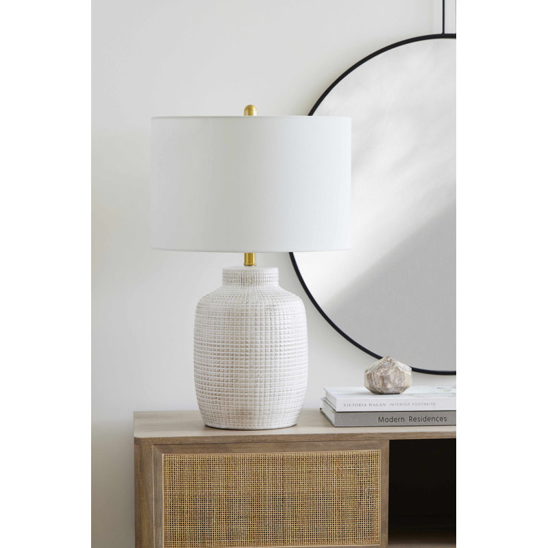 Kael Ceramic Table Lamp, White, Beige