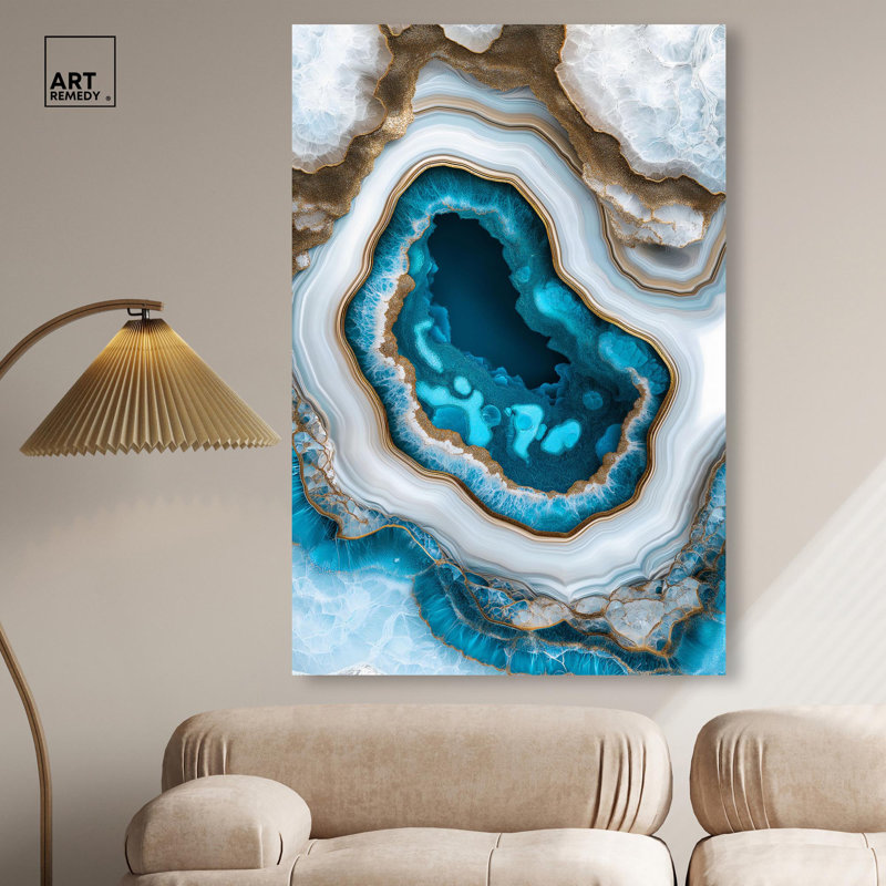 «Godeed Geode Eye III», art mural géode bleue par Art Remedy, H 24 po x l 16 po, Toile tendue, Peinture sans cadre