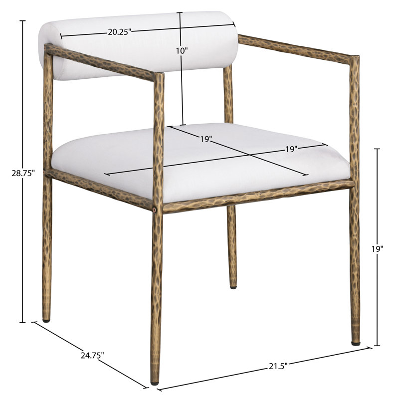 Chaise de salle à manger rembourrée Axis, Laiton brossé, Tissu texturé en lin crème