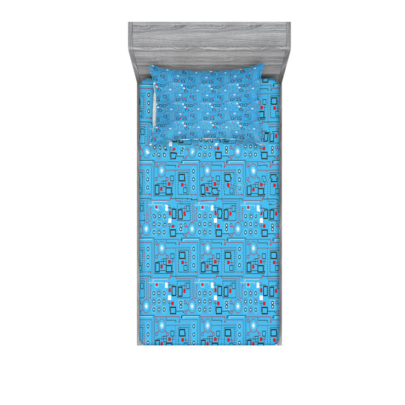 Microfiber Geometric Sheet Set, Twin XL Sheet Set with Fitted Sheet