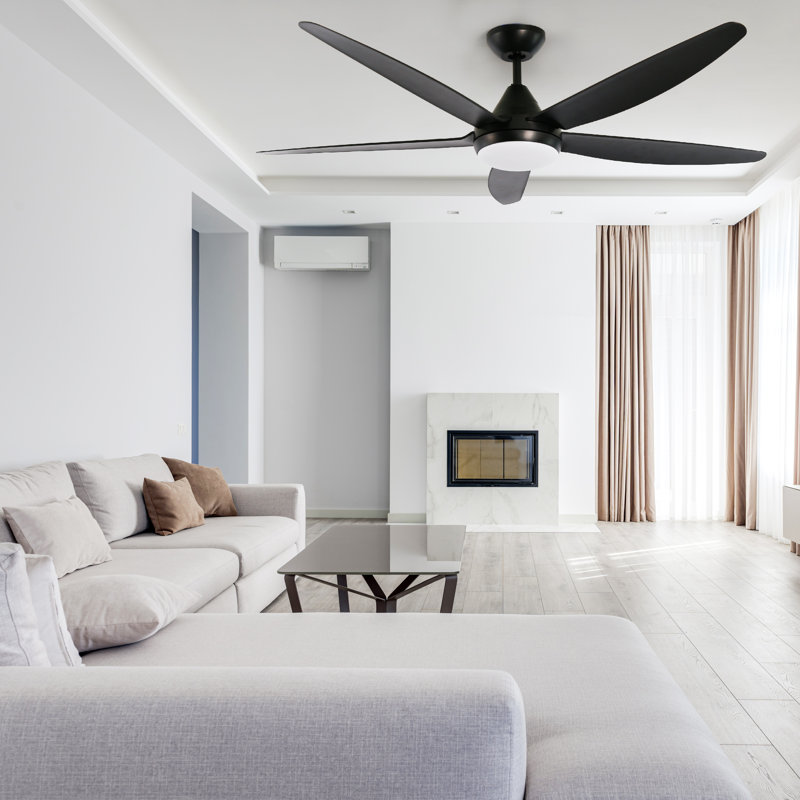 Ventilateur de plafond moderne à DEL à 5 pales de 56 po avec lumière et télécommande Lepido