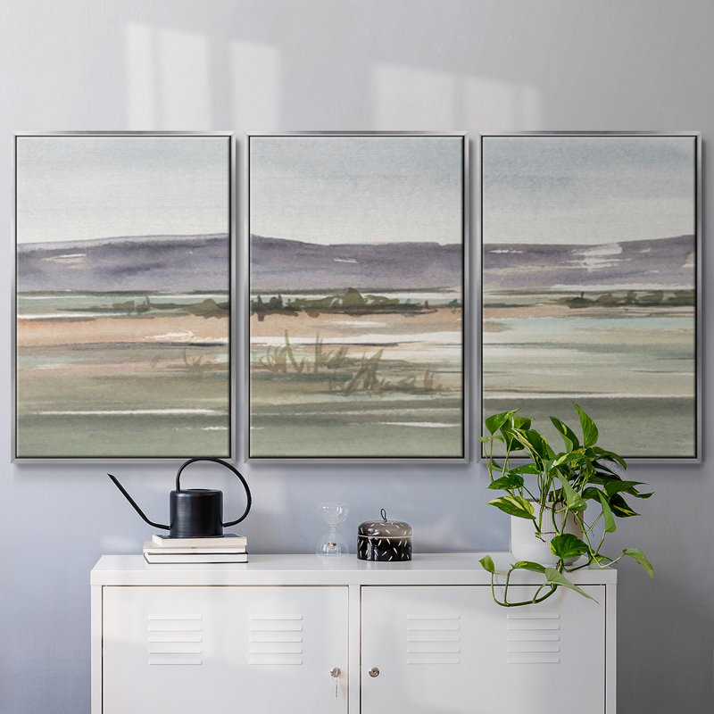 «Mute Marsh II», reproduction sur toile 3 pièces, H 24 po x l 48 po x P 2 po, Argent