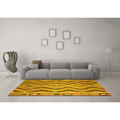 Tapis contemporains jaunes lavables à la machine 799