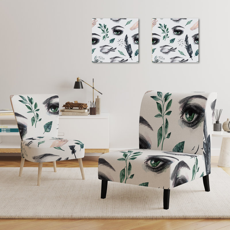 Chaise d'appoint, motif floral beige tapissé - motif floral beige II, Vert / noir