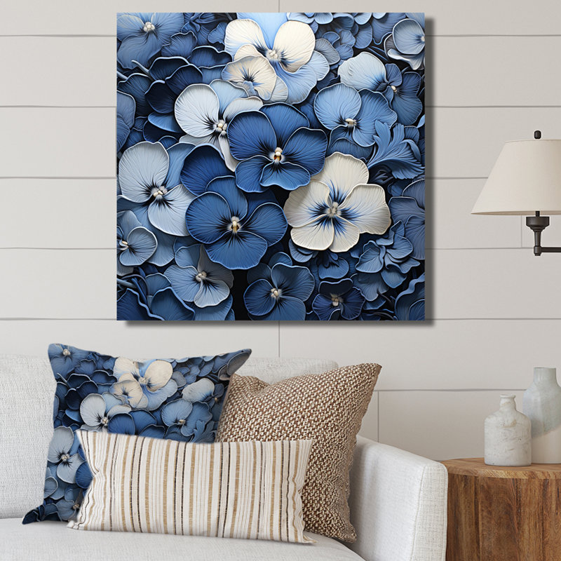 Blue Blue Pansies In The Shadows I - Pansies, art mural, H 16 po x l 16 po x P 1 po, Toile tendue