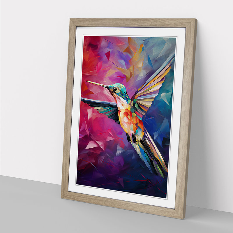 Hummingbird Cubism No.2 - Framed Print, Oak Framed, 34cm H x 25cm W x 2cm D