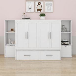 Lit escamotable avec tablettes, tiroirs et ports USB