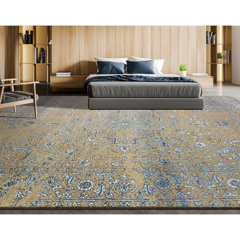 Oriental Area Rug in Brown/Blue, Rectangle 6' x 9'