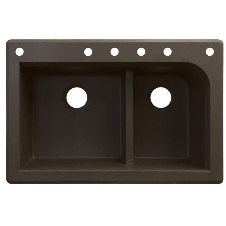 Radius 33'' L Double Bowl Granite Kitchen Sink, 6 hole, Espresso