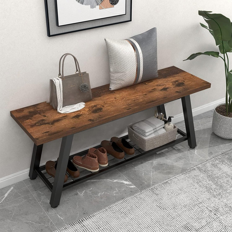 Storage Bench Industrial Rustic Wooden And Entryway Shoe Boots Storage Rack - Thumbnail 3