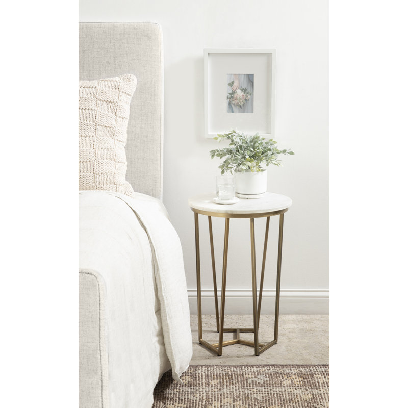 Gerardo End Table, White Top/Gold Base, 23.2" H x 16" W x 16" D