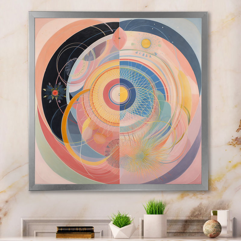 Décoration murale universelle en forme de pastel harmonie - spirales abstraites, Cadre simple argenté
