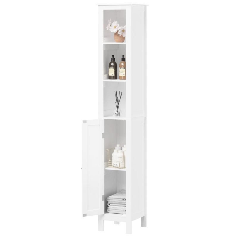 Armoire de salle de bain de 66,92 po de hauteur avec tablettes réglables - 1 porte mince autoportante pour la maison, la salle de bain, la cuisine et la salle de rangement blanche