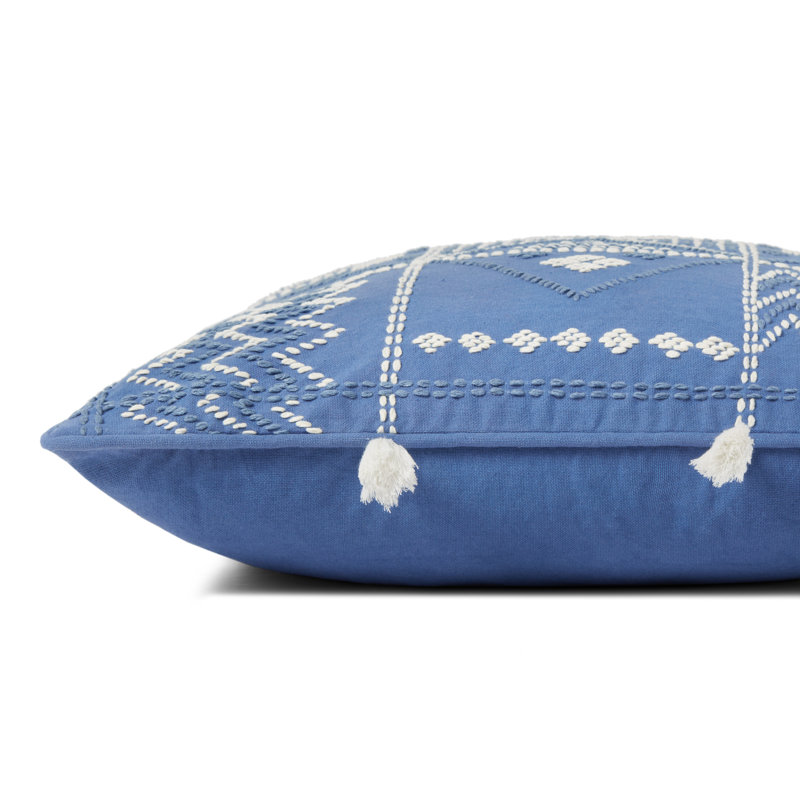 Blue and Ivory Embroidered Cotton Square Kids Pillow