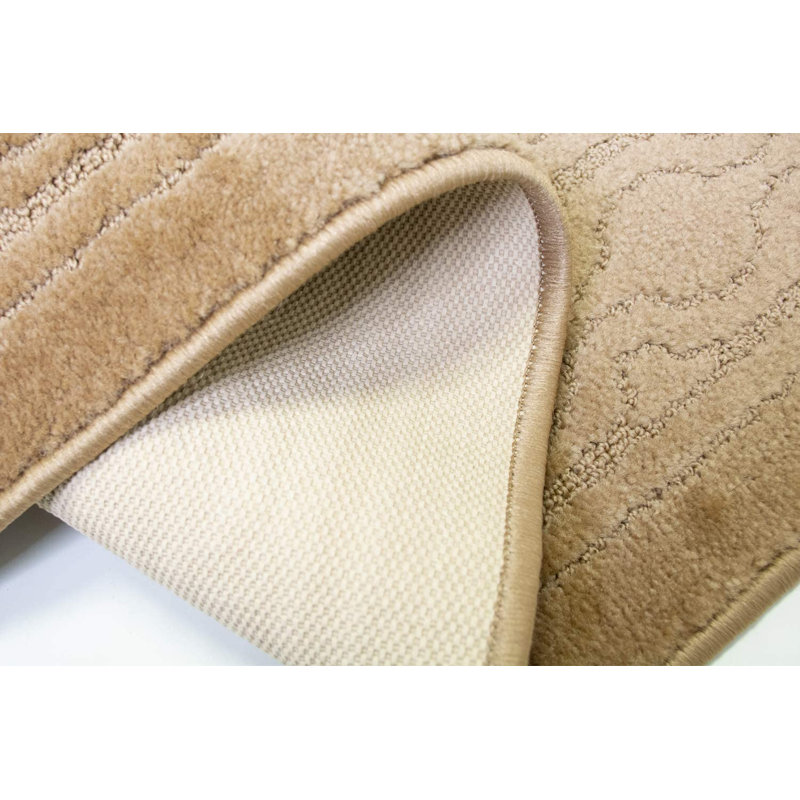 Trellis Border Beige Low Pile Slip Resistant Rugs, Runner 3' x 34'