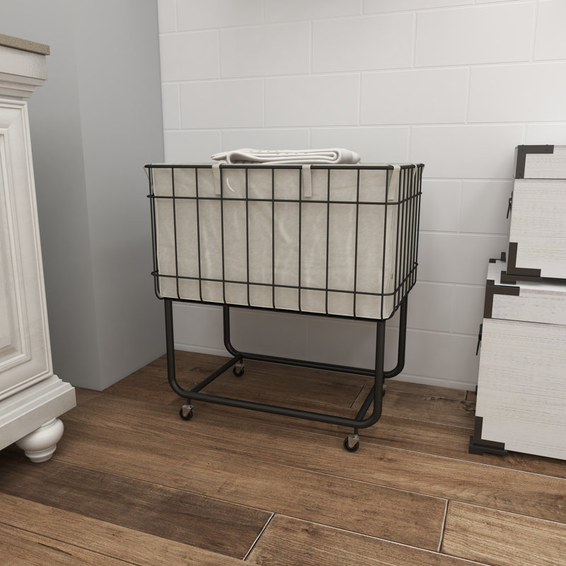 Elsmere Metal Deep Set Wire Basket Storage Cart with Wheels and Fabric Lining