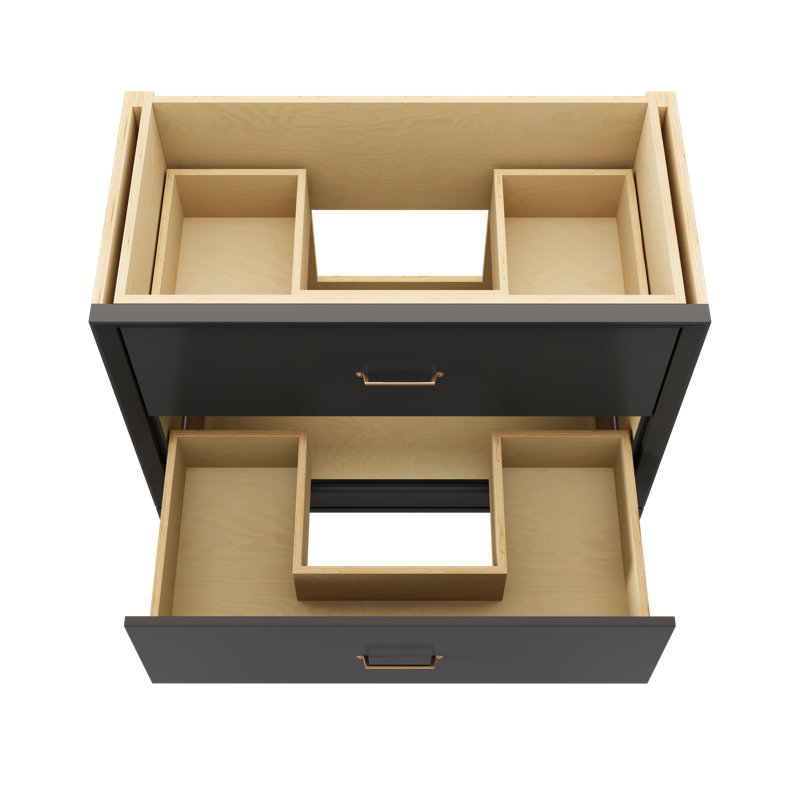 Meuble-lavabo simple à deux tiroirs Alexandra, Noir cassé, Or satiné, 42"