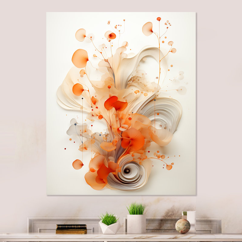 Orange et blanc en spirale symétrie IV - art mural géométrique en métal, H 32 po x l 16 po x P 1 po
