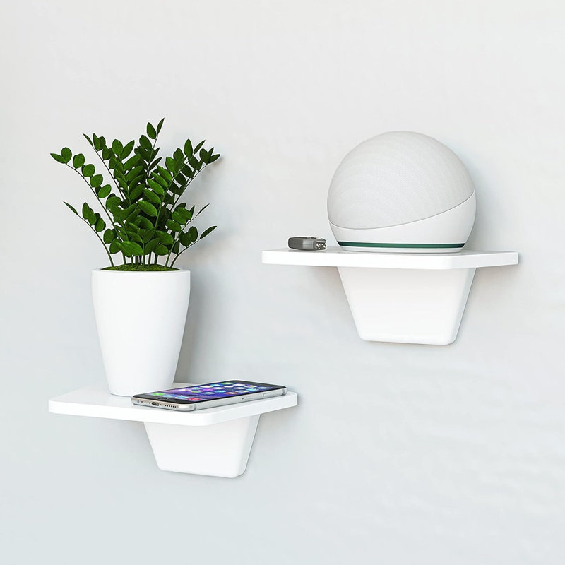 Ensemble de 2 petites tablettes murales flottantes blanches, sans perçage