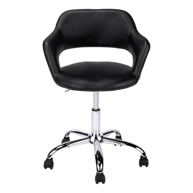 Chaise de bureau, hauteur réglable, pivotante, ergonomique, accoudoirs, bureau d'ordinateur, bureau, aspect cuir noir, métal chromé, contemporain, moderne