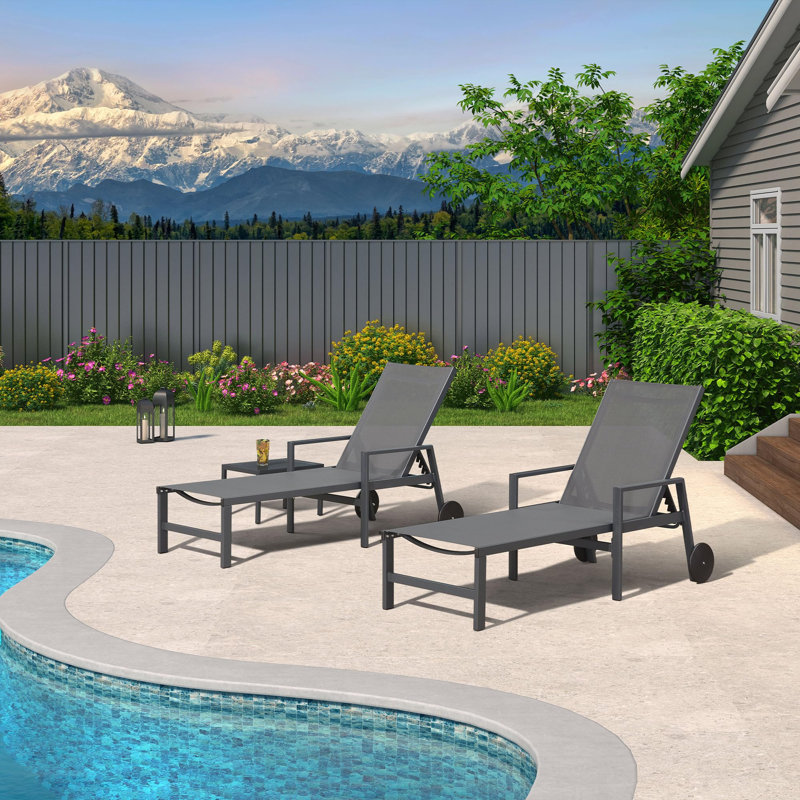 Outdoor Chaise Lounge with Table, Gray