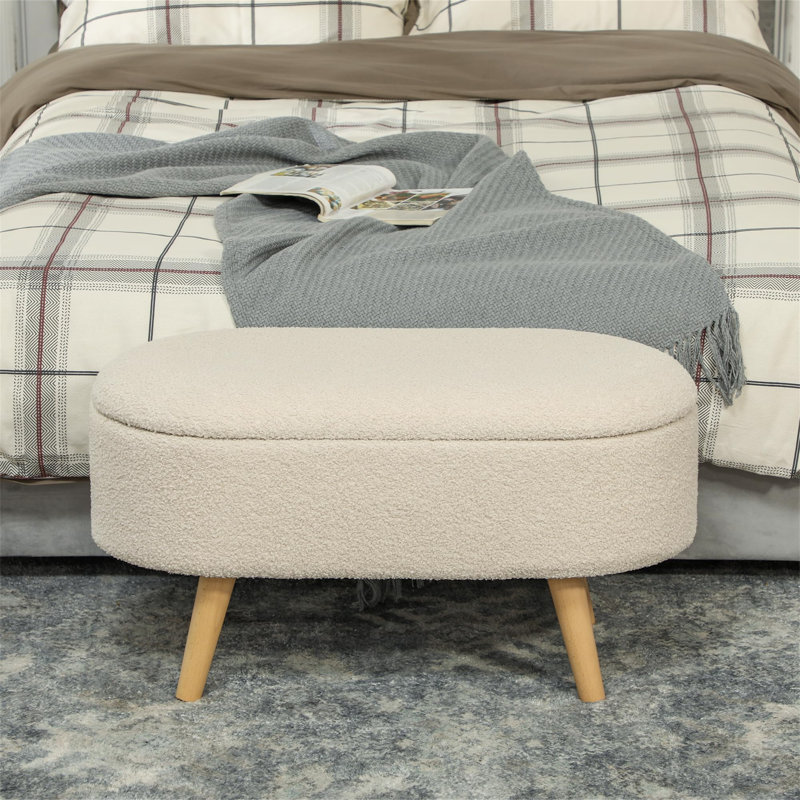 82cm Wide Footstool Ottoman, Beige