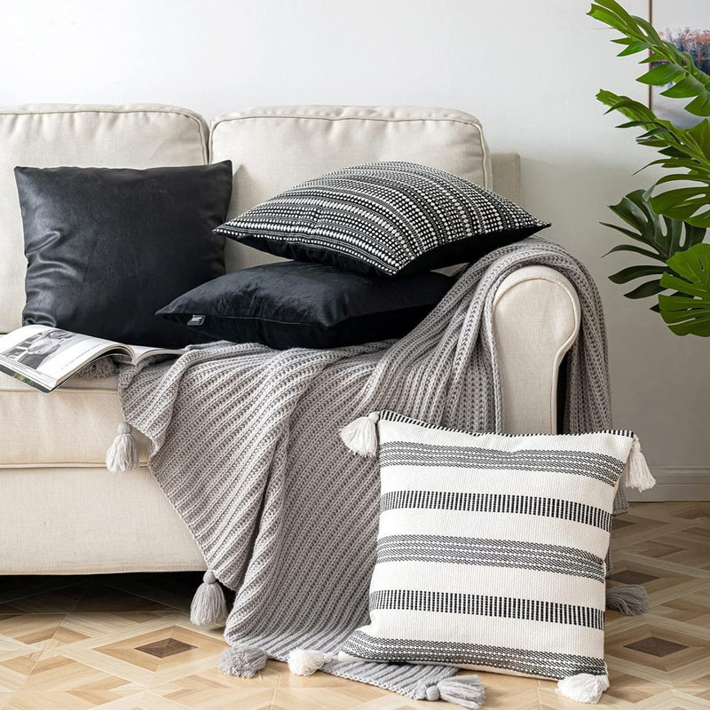 Housses de coussin décoratives carrées (paquet de 4) - Style champêtre neutre pour une utilisation sur les canapés et les chambres à coucher