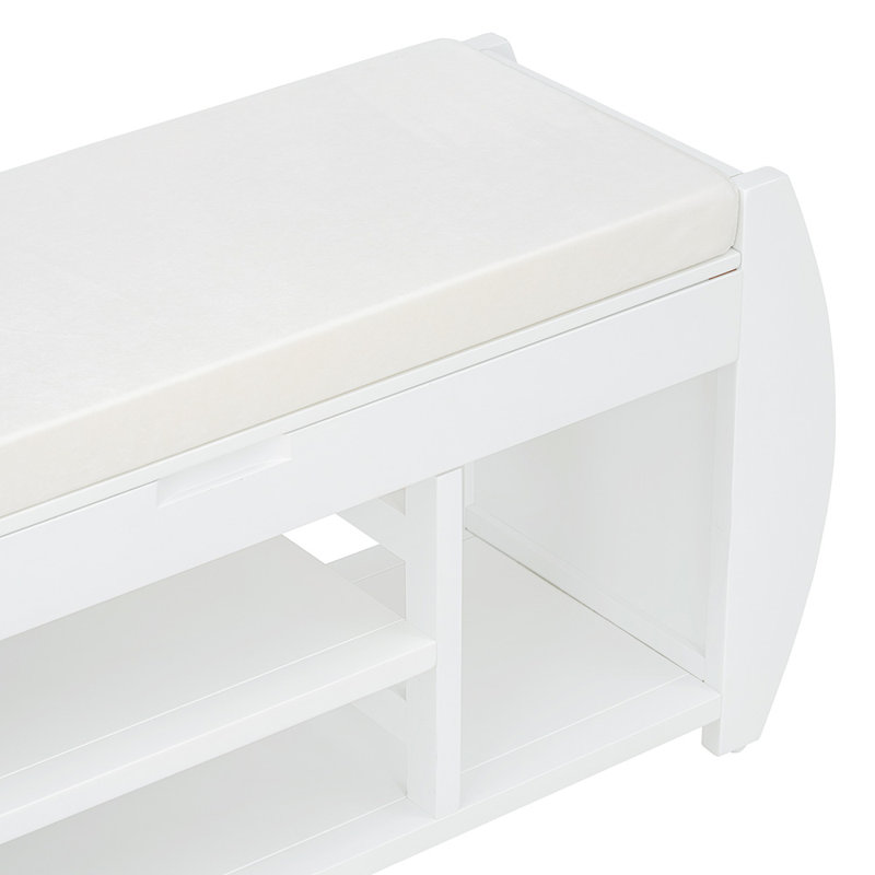 Retro Multifunctional Shoe Storage Bench With Cushion And Curved Side Panel, Antique White