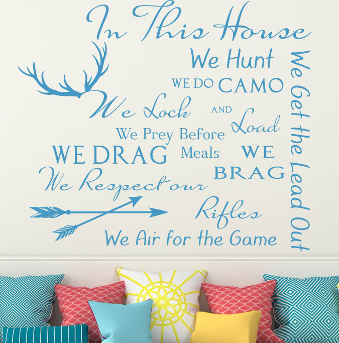 Décalcomanie murale citation règles maison family, Bleu