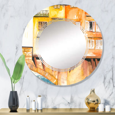Petite maison sur le pont - Miroir mural moderne rond