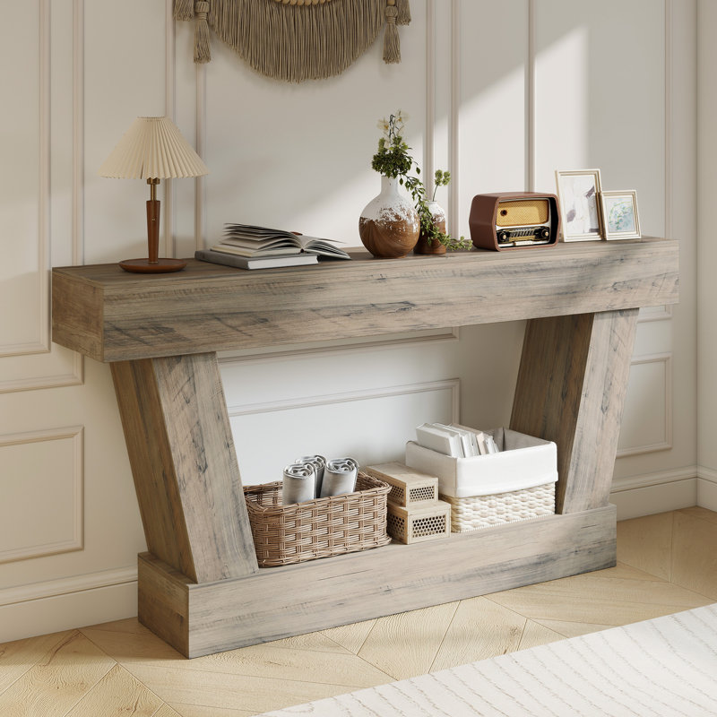 Console rétro 63 pouces, table d'entrée étroite, brun clair, Marron clair
