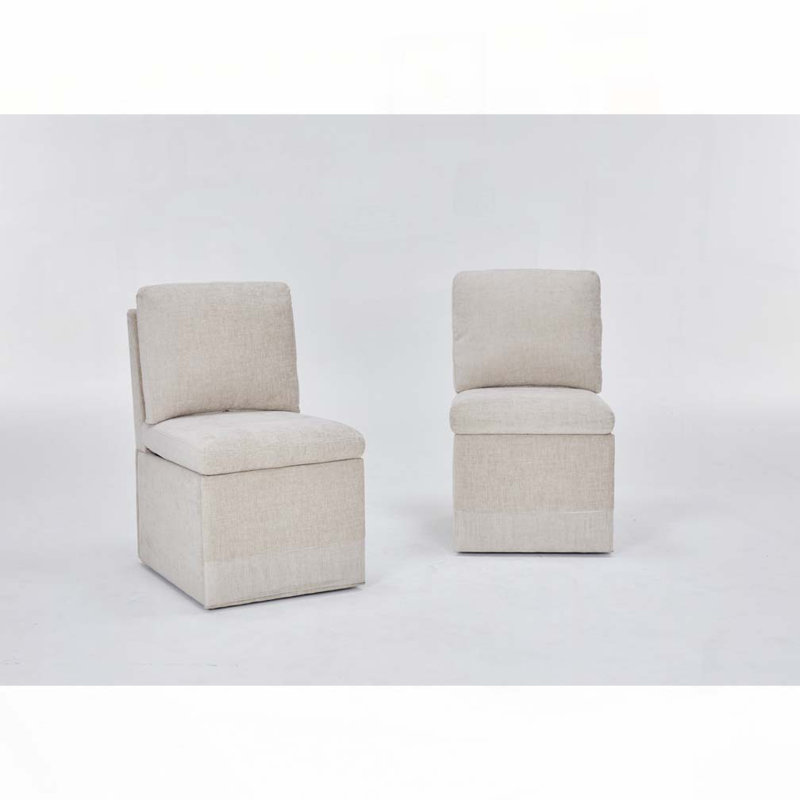 Chaise rembourrée en lin sans accoudoirs, Beige