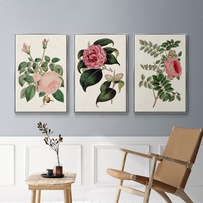 «Pink Floral Mix I», ensemble de 3 reproductions sur toile