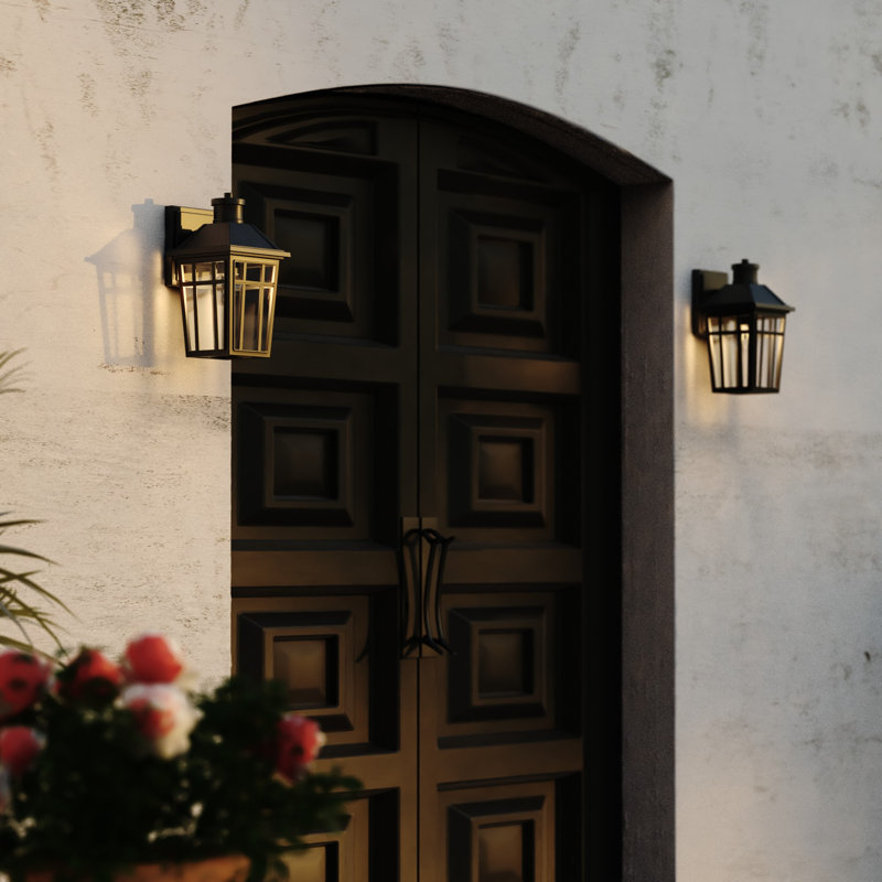 Garfield Park 12 In. H 1-Light Textured Black Outdoor Wall Sconce Made Of Rust-Resistant Aluminum, Clear Seeded Glass Shade, LED Compatible, Use For Exterior Porch Patio Front Door Or Garage