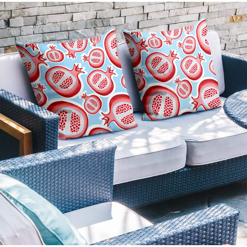 Oreiller carré intérieur / extérieur Pomme Pomegranate, L 19 po x H 19 po, Bleu/rouge