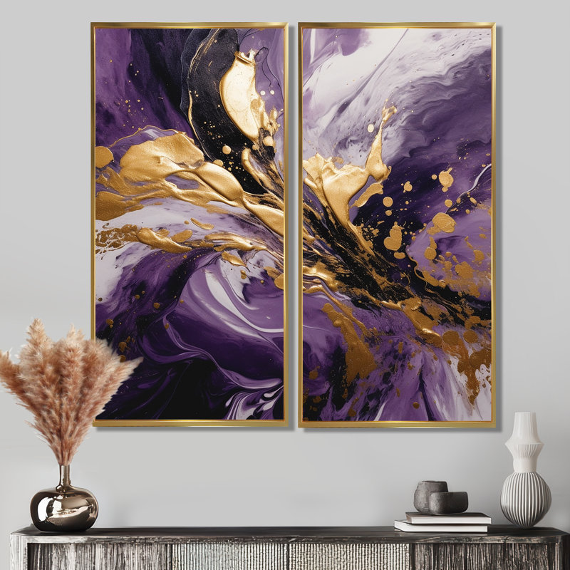 Mauve et or liquide Magic II - Mauve, reproduction d'art sur toile à 2 panneaux, H 40 po x l 40 po, Doré