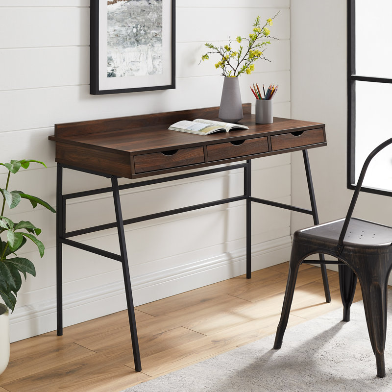 Caitlin Metal Base Writing Desk, Dark Walnut