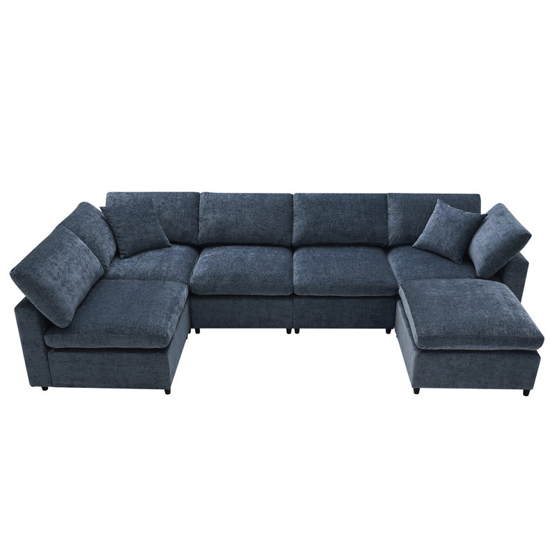Canapé-lit modulaire 130 * 65 ", Chenille bleu foncé