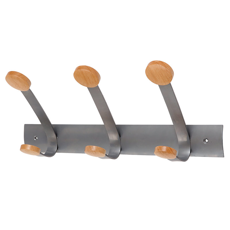 Steel and Wood Wall Mounted 3-Hook Coat Rack