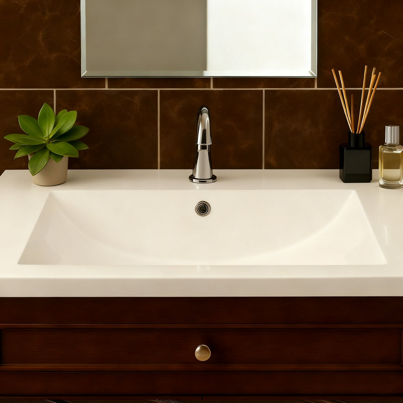 Lavabo de salle de bain encastré en céramique blanche avec trop-plein plat 36 po Eleen