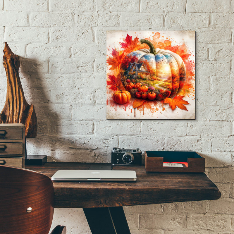 Art mural en verre épique «Fall Pumpkin Thème 3» par Rey Klimt, 12 po x 12 po, H 12 po x l 12 po