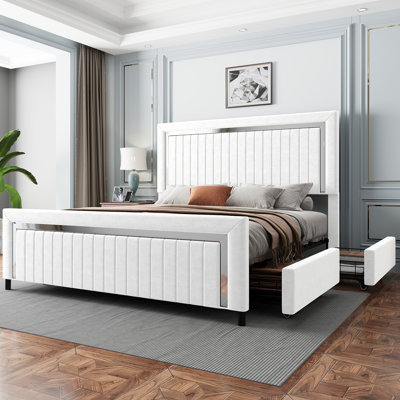 Deovion LED Upholstered 4-Drawer Platform Bed