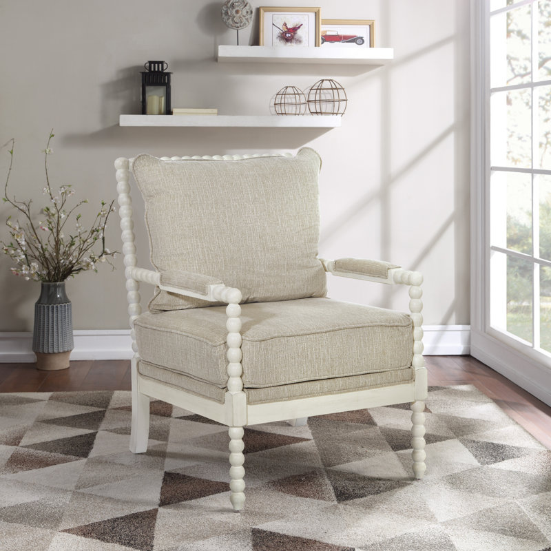 Fauteuil large 26,75 po Fletcher, 100 % polyester beige, Blanc antique