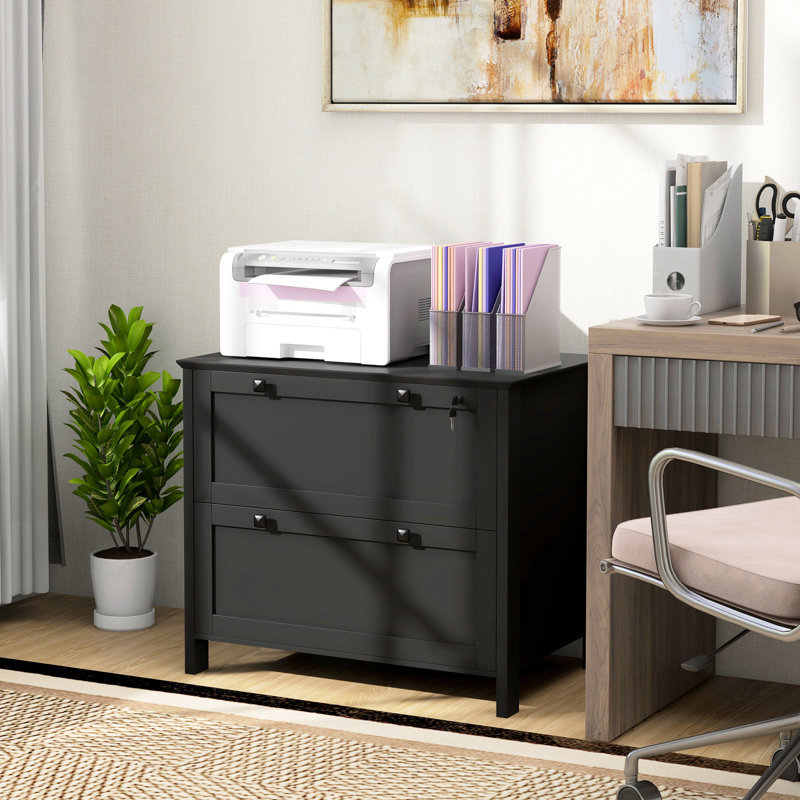 Locking File Cabinet For Home Office In Black. 2 Drawer With Adjustable Hanging Bar Letter, A4, Legal. Stylish And Functional. Secure Storage. Particleboard. 31.1" L X 15.7" W 28.3" H. 132 Lbs