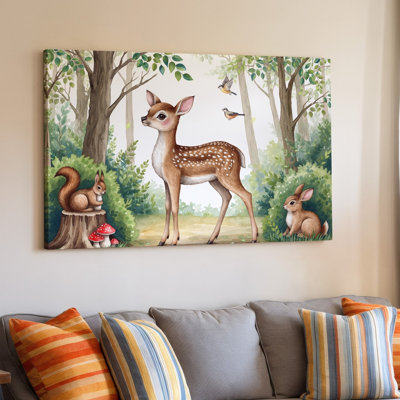 Toile, scène sereine de la forêt avec un fauve doux debout gracieusement, art mural sur un fond terreux doux entouré d'art luxueux