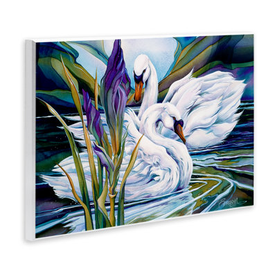 Swans with Abstract Pond Ripples Wall Plaque, design by Jody Bergsma