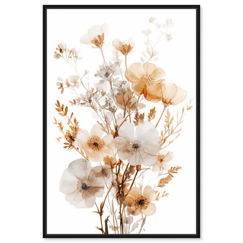 Parchment Petals Canvas, art floral élégant par , H 37 po x l 37 po, Cadre flottant noir