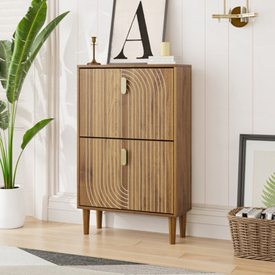 Armoire à chaussures avec 2 tiroirs rabattables, armoire à chaussures autoportante avec poignées en métal pour l'entrée, armoire à chaussures avec rainure
