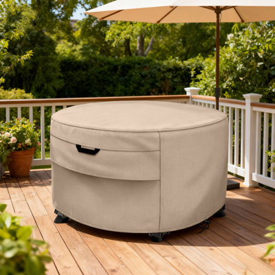Outdoor Round Fire Pit Cover 600D Heavy Duty Waterproof Patio Table Cover With Air Vent